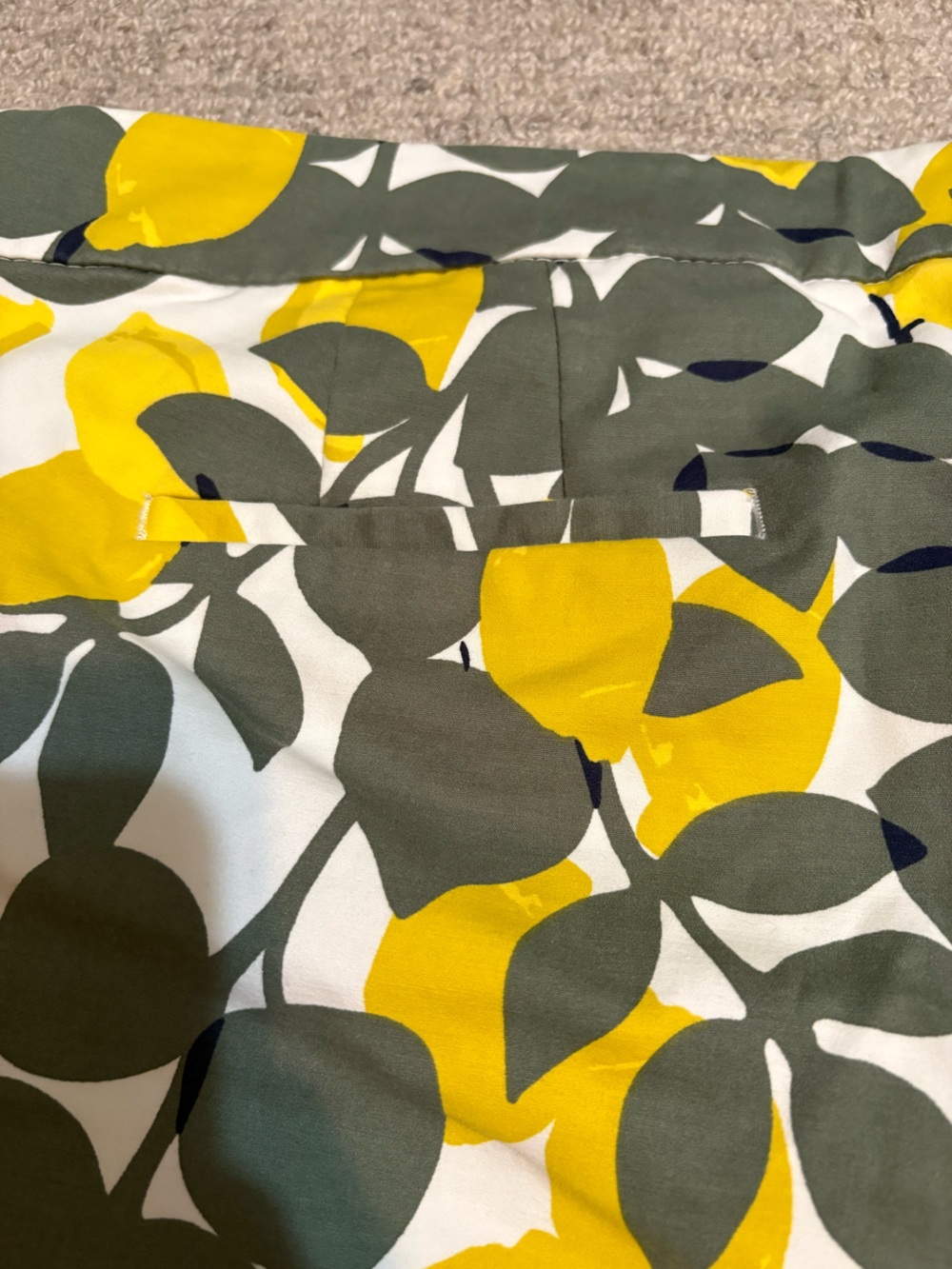 Boden White Cropped Pants with Bright Lemons and Olive / Navy Leaf Print - Picture 8 of 15